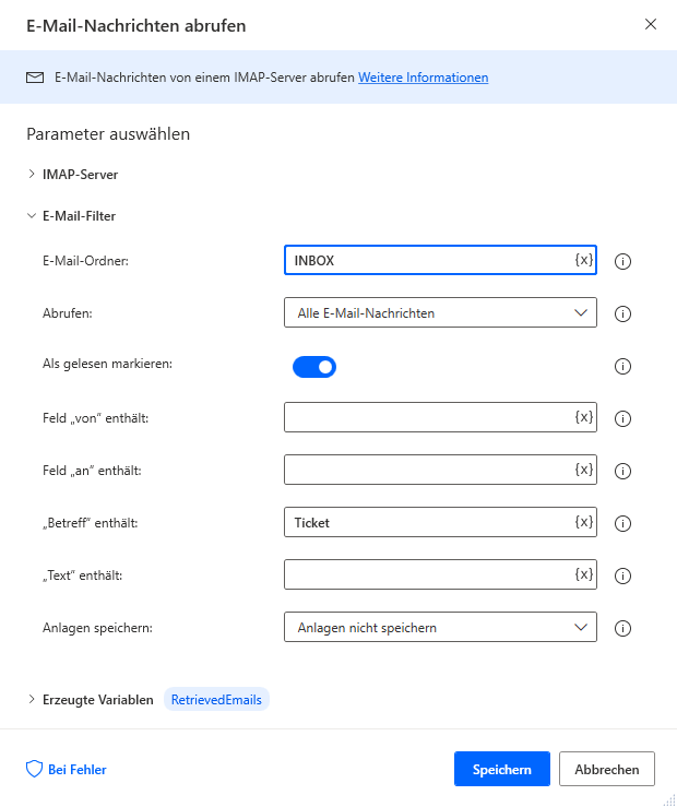 Screenshot der Aktion 