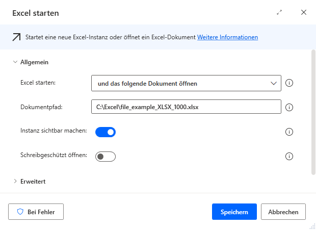Screenshot der Excel-Schleife.