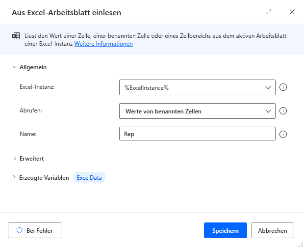Screenshot des Excel-Arbeitsblatts 'Lesen'.
