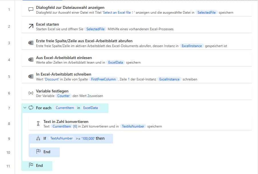 Screenshot des Übungsarbeitsbereichs mit dem hinzugefügten „If“-Block