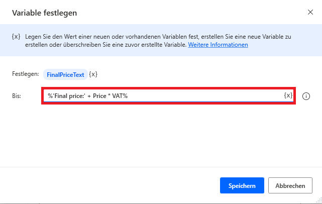 Screenshot eines Ausdrucks mit arithmetischem Operator