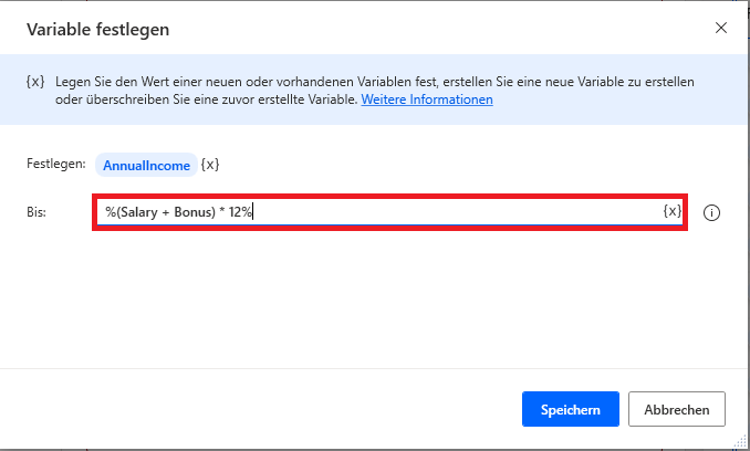 Screenshot eines komplexen Ausdrucks mit Klammern