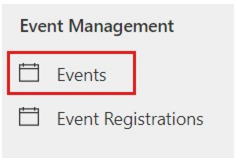 Screenshot of Events under Event Management navigation.