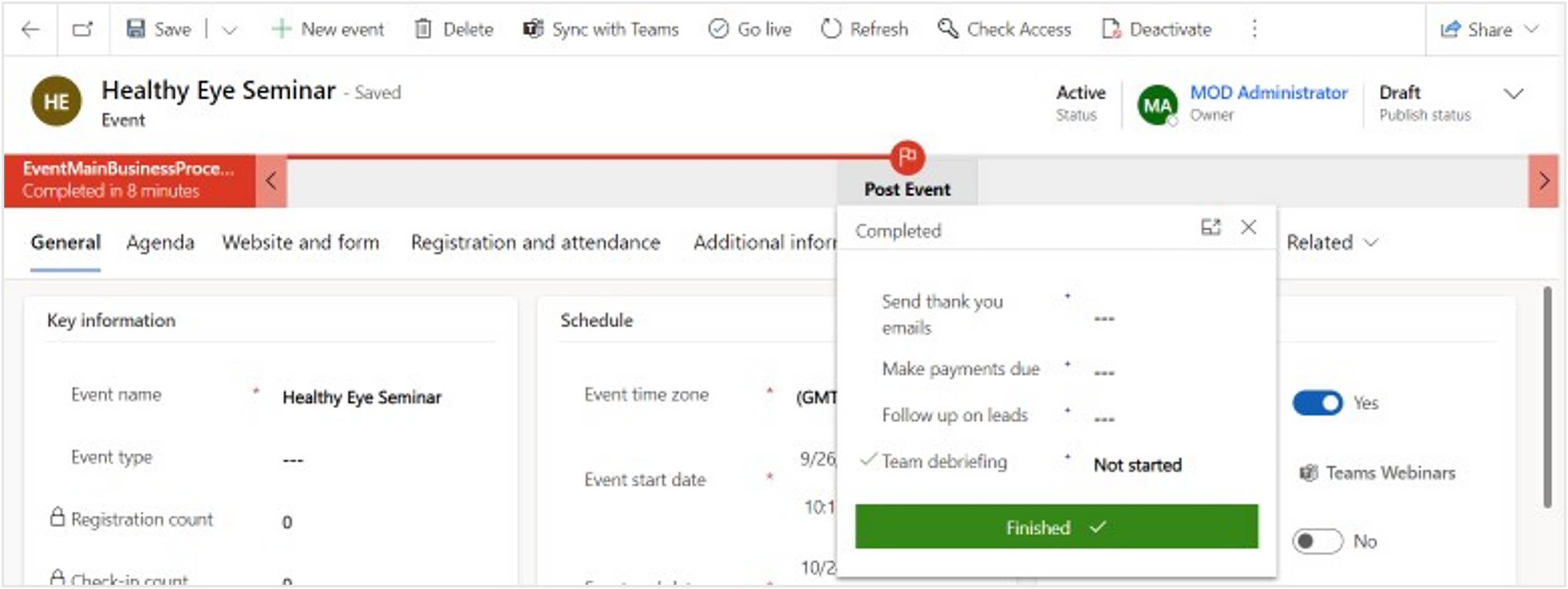 Screenshot of the finished status.