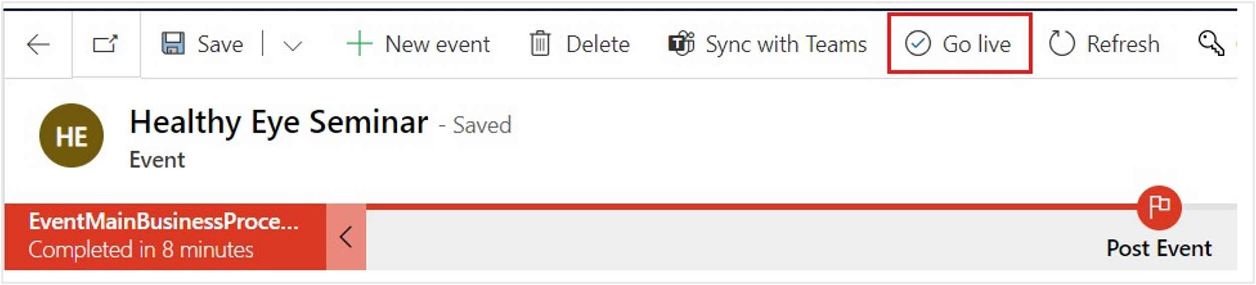 Screenshot of the Go live button on the command bar.
