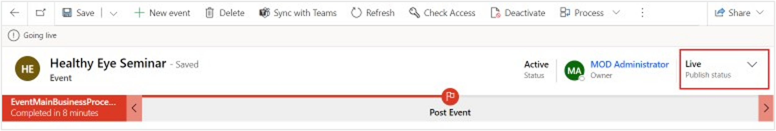 Screenshot of the live status.