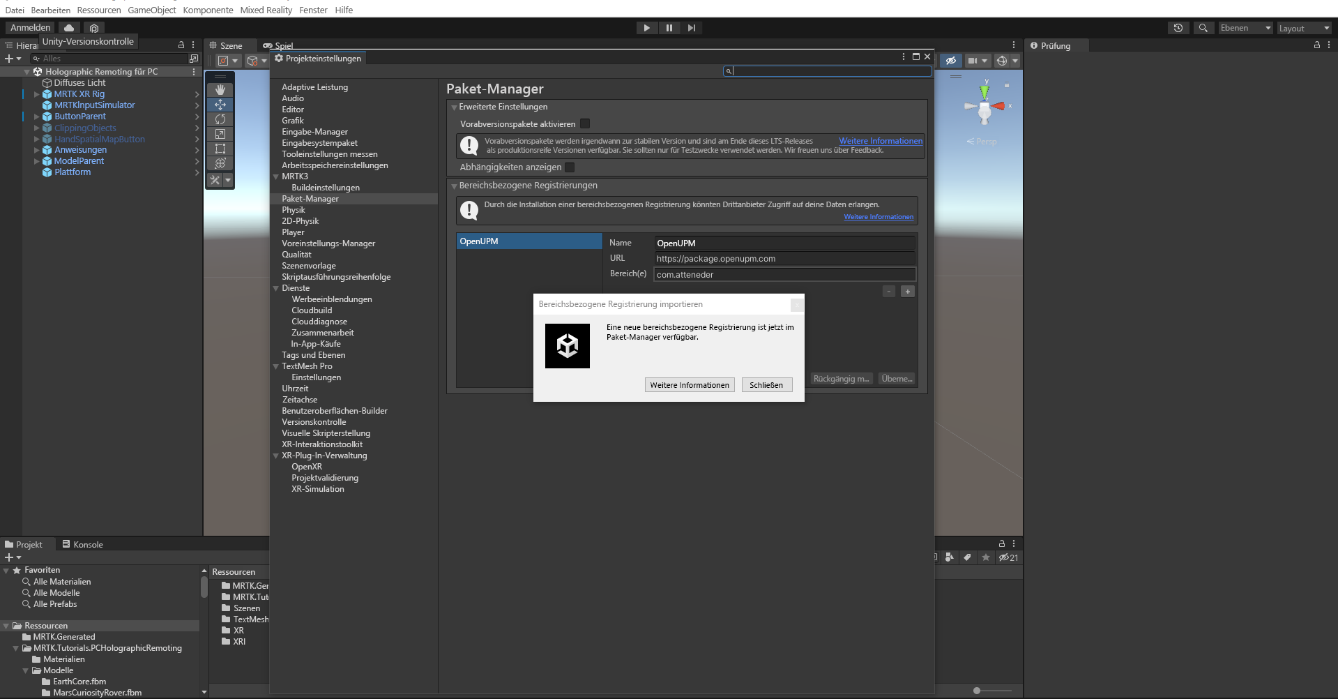 Screenshot of new scope registry imported.