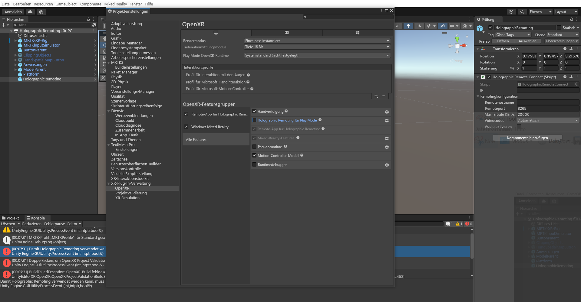 Screenshot of XR feature groups.