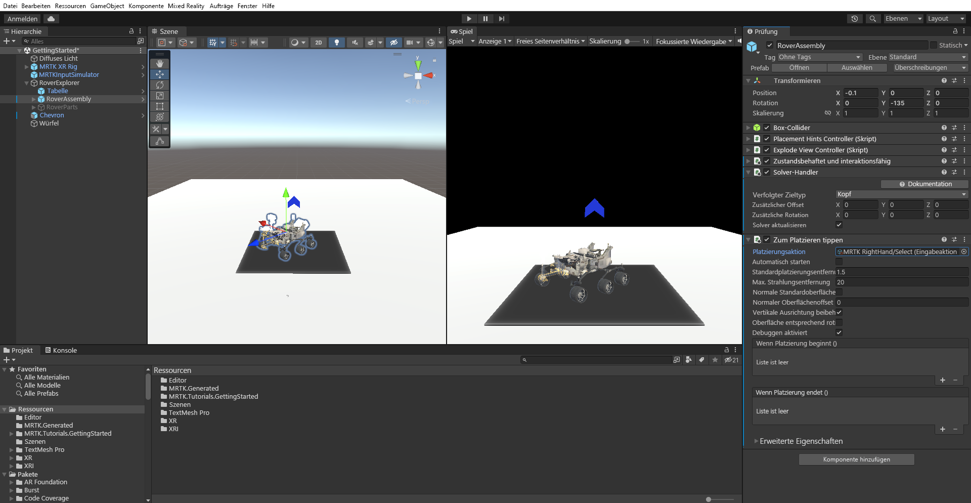 Screenshot: Hinzufügen und Konfigurieren der Solverkomponente „Zum Platzieren tippen“