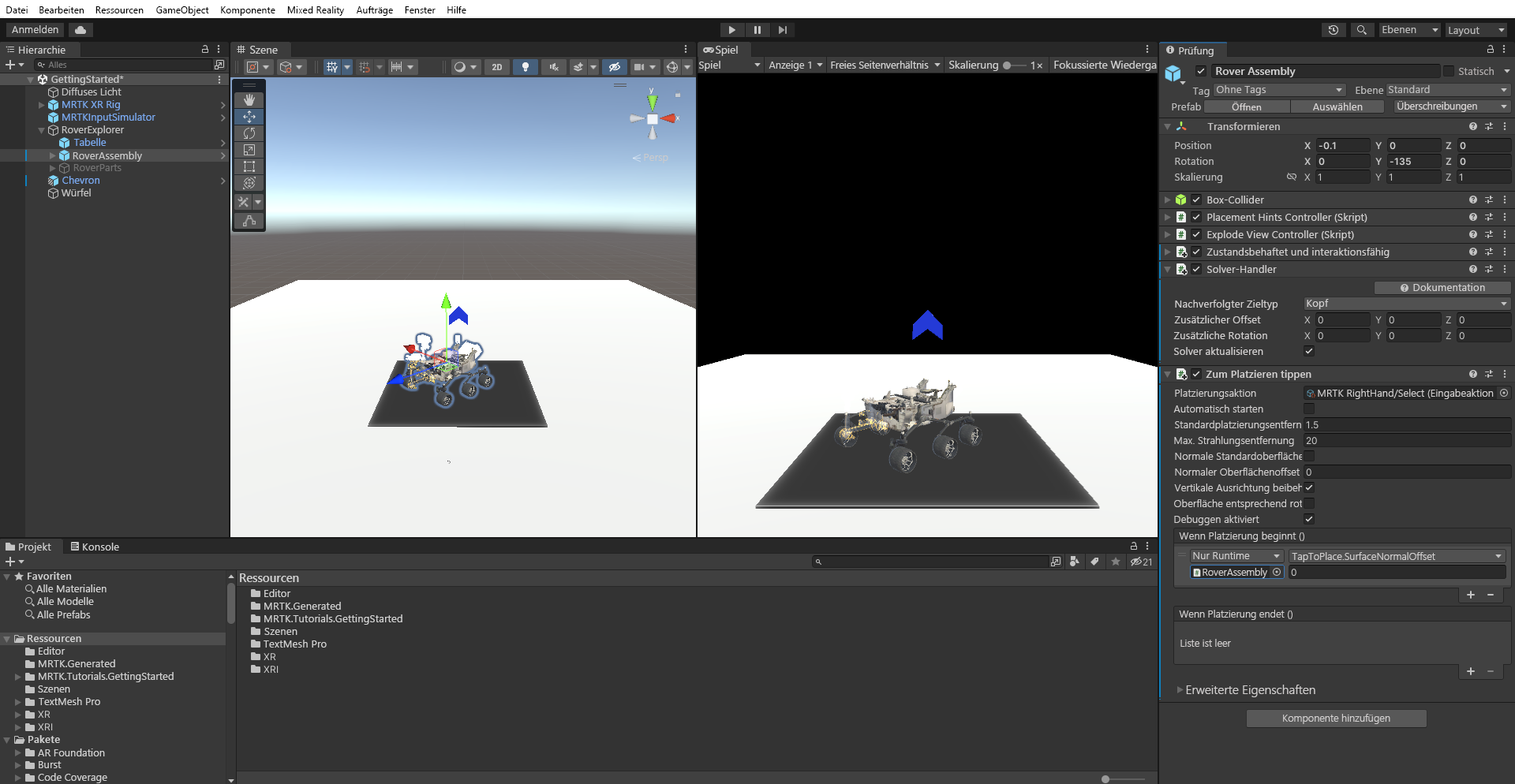 Screenshot: Konfigurieren der Komponente „Zum Platzieren tippen“ des Ereignisses „On Placing Started“