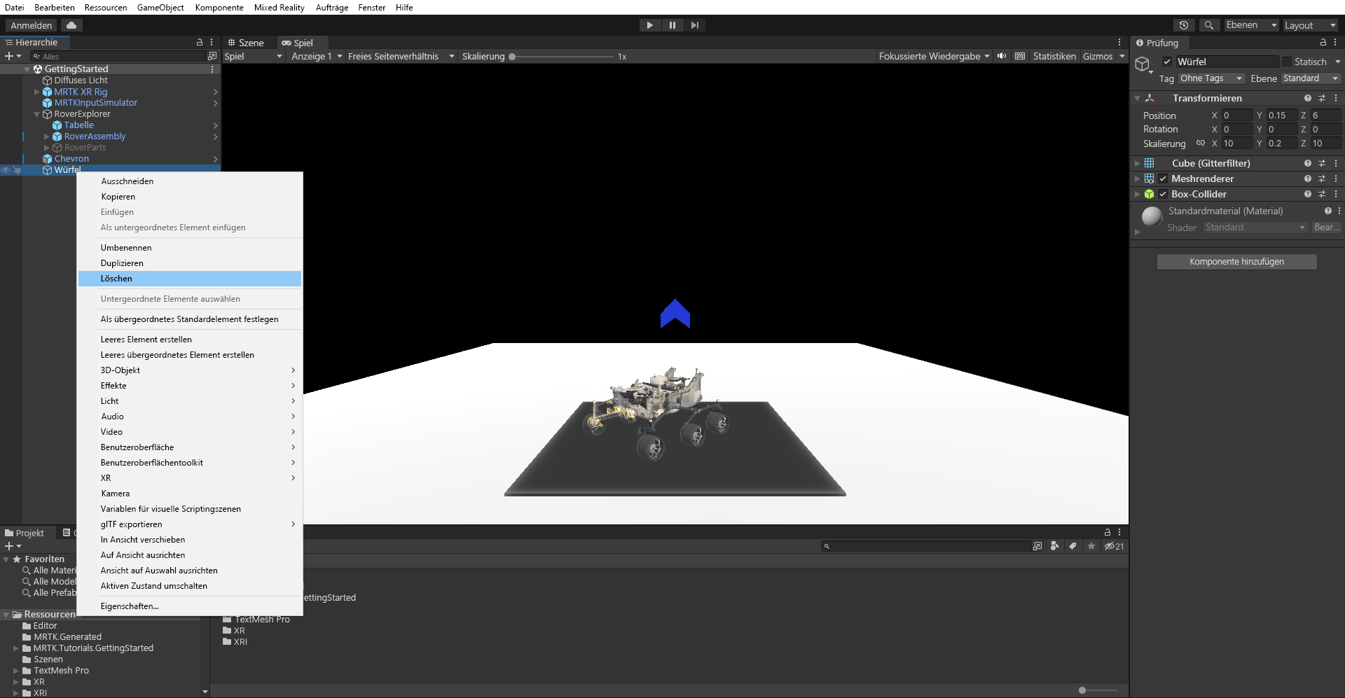 Screenshot: Löschen des temporären Cubes als Untergrund
