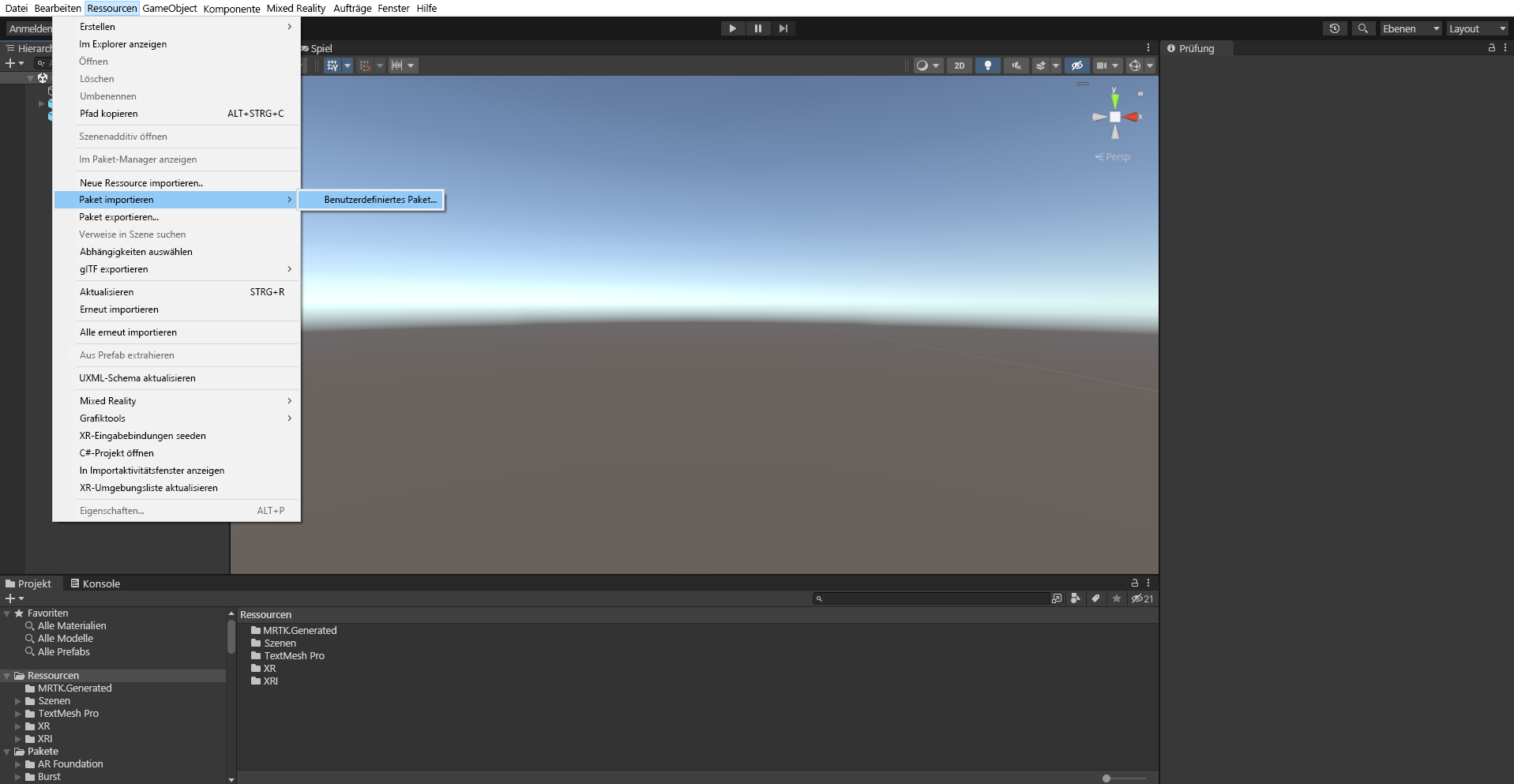 Screenshot: Importieren eines benutzerdefinierten Pakets