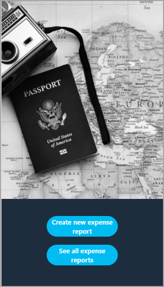 Screenshot der App-Vorschau mit dem Hintergrundbild und den Schaltflächen „Neue Spesenabrechnung erstellen“ und „Alle Spesenabrechnungen anzeigen“