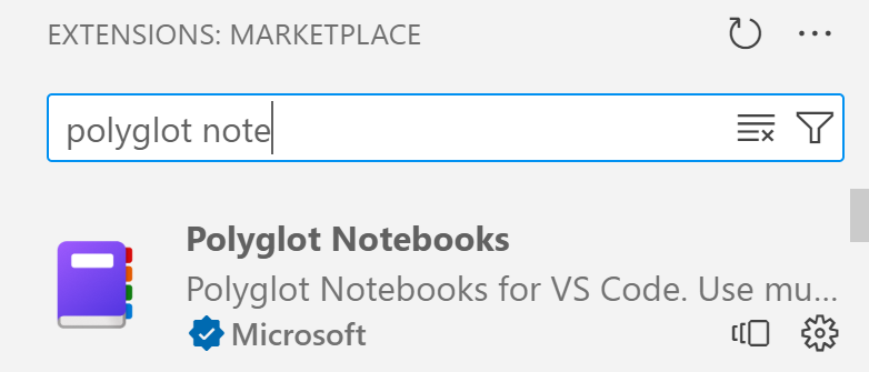 Screenshot der Erweiterung „Polyglotte Notebooks“ im Marketplace von Visual Studio Code.