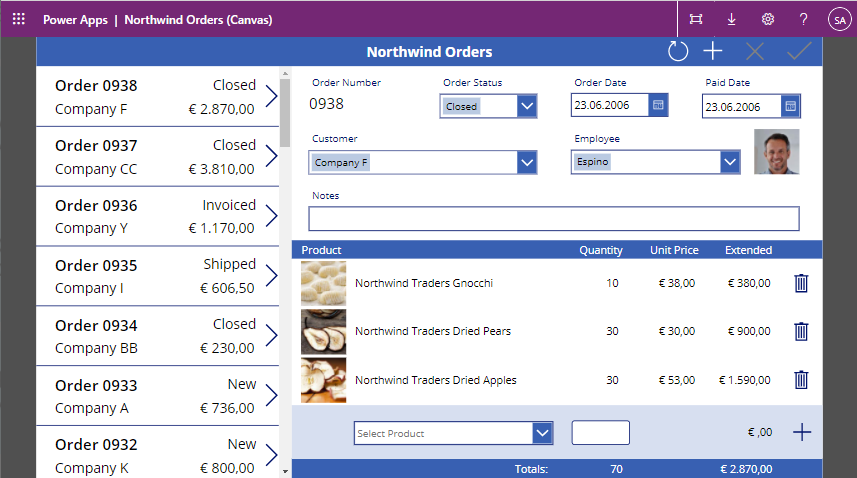 Screenshot einer Canvas-App