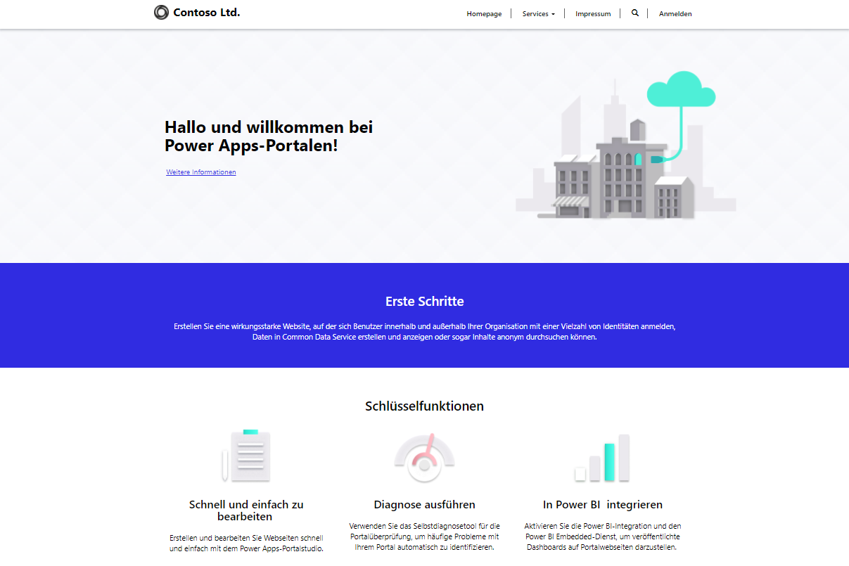 Screenshot mit Power Pages