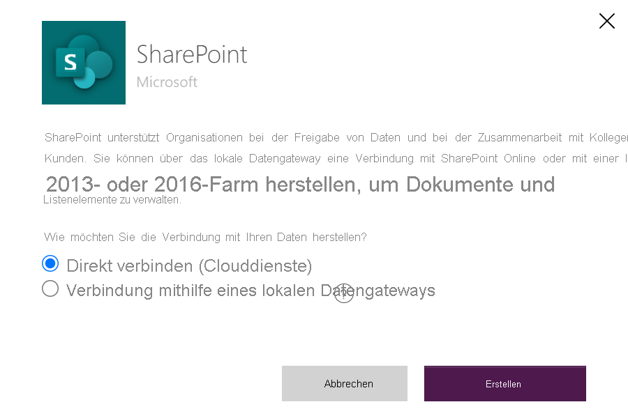 Screenshot der Auswahl von
