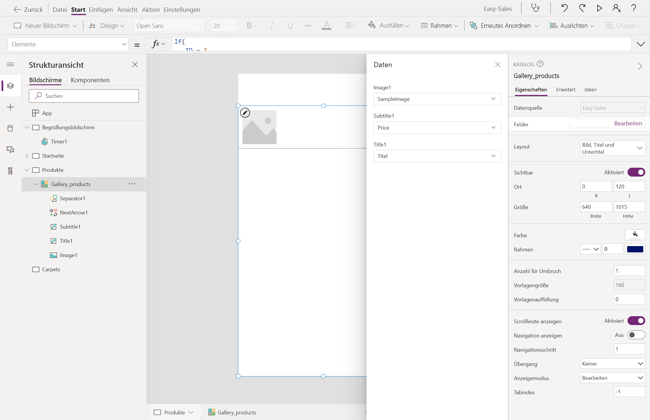 Screenshot der Konfiguration von Feldern auf der Seite