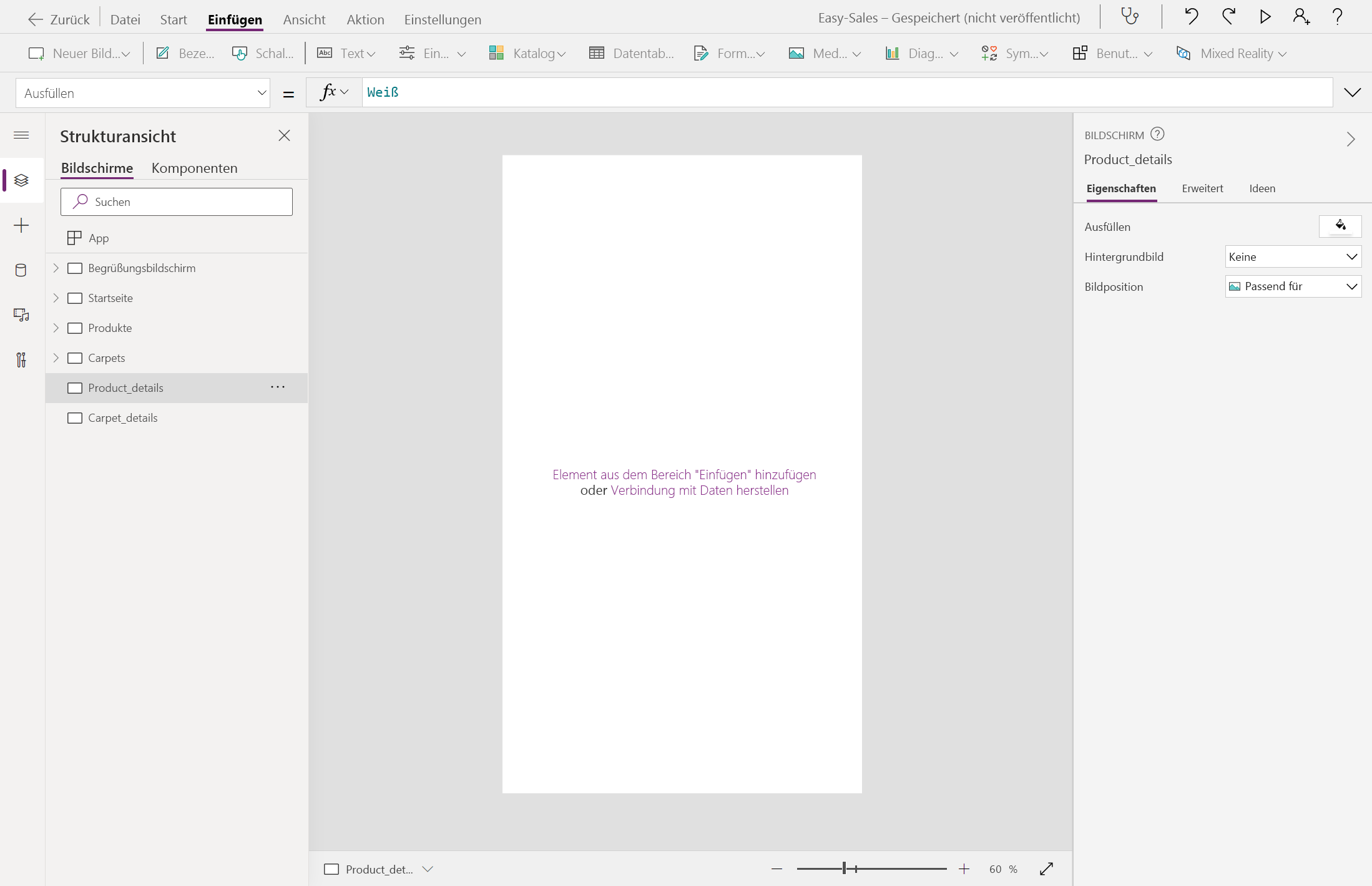 Screenshot: Erstellen von Detailseiten.