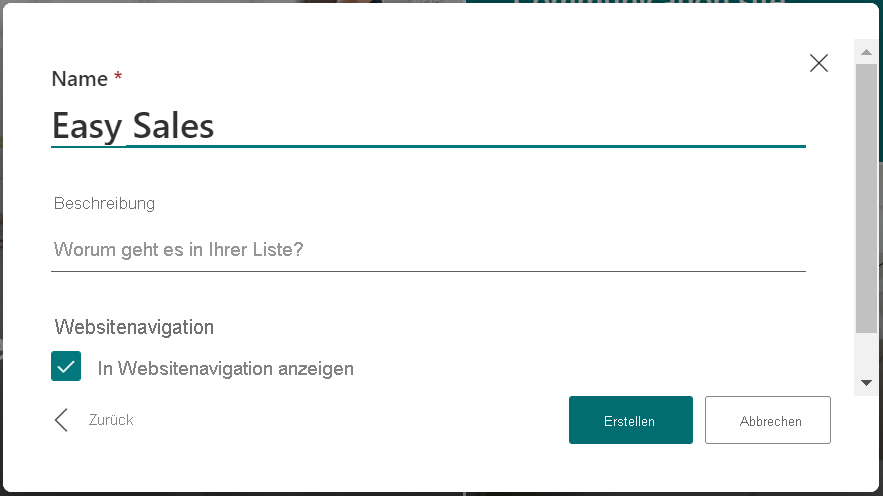 Screenshot: Bereich „Erstellen“