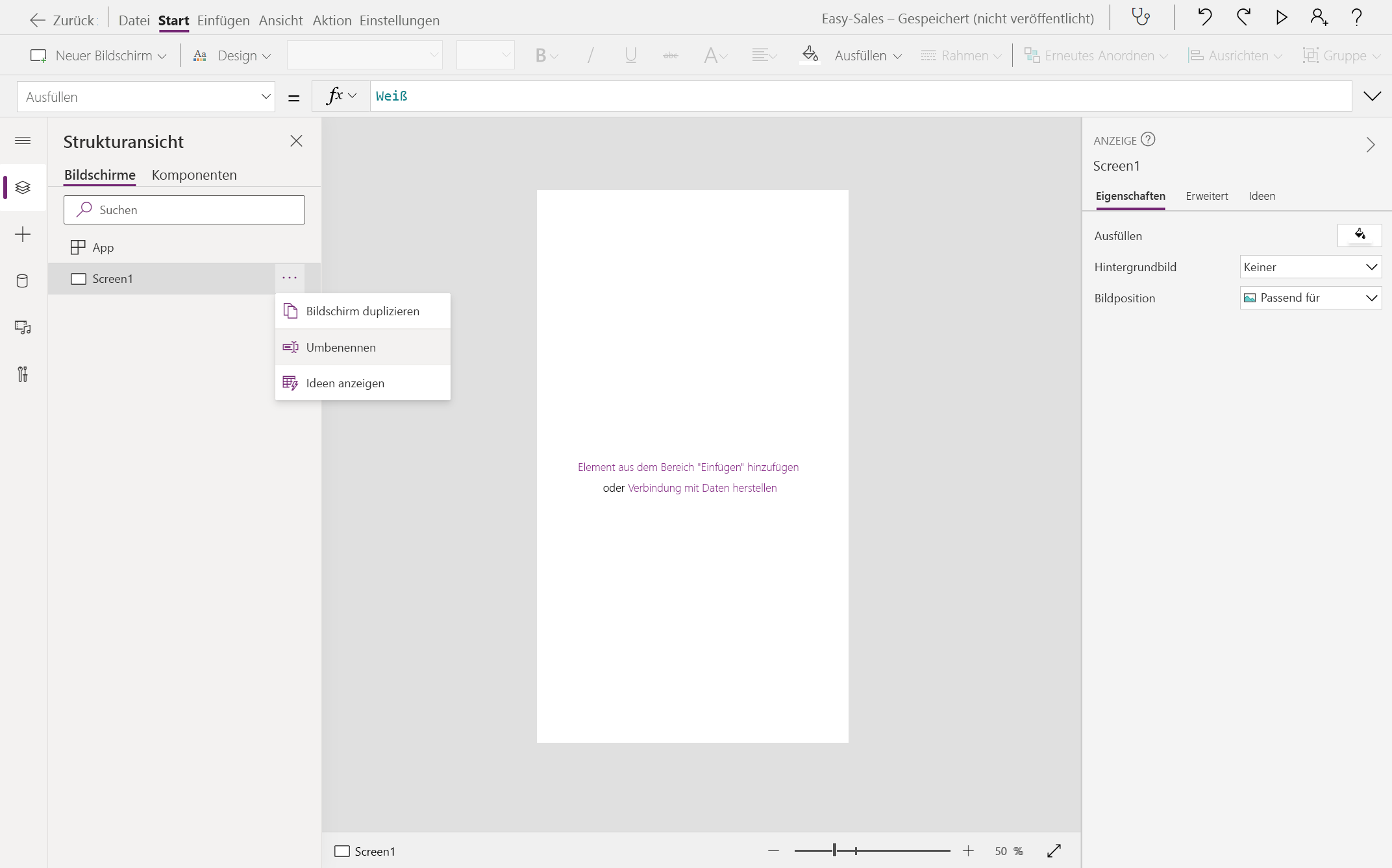 Screenshot der Umbenennung des Bildschirms.