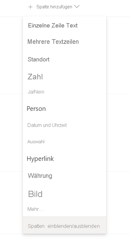 Screenshot: Hinzufügen einer Spalte.