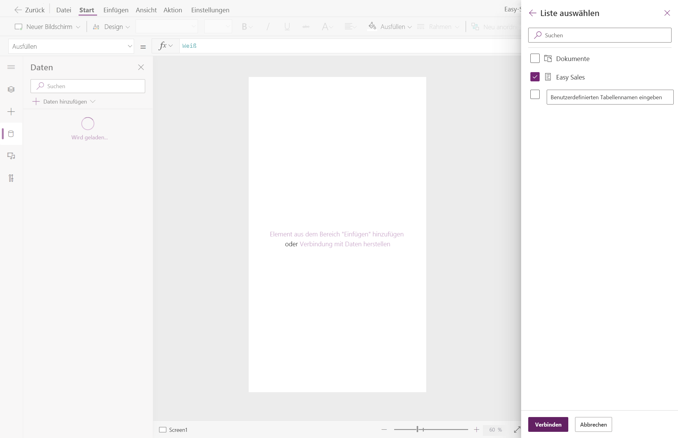 Screenshot: Auswählen der Liste
