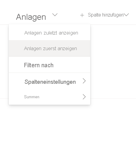 Screenshot: Auswählen von „Anlagen zuerst anzeigen“.