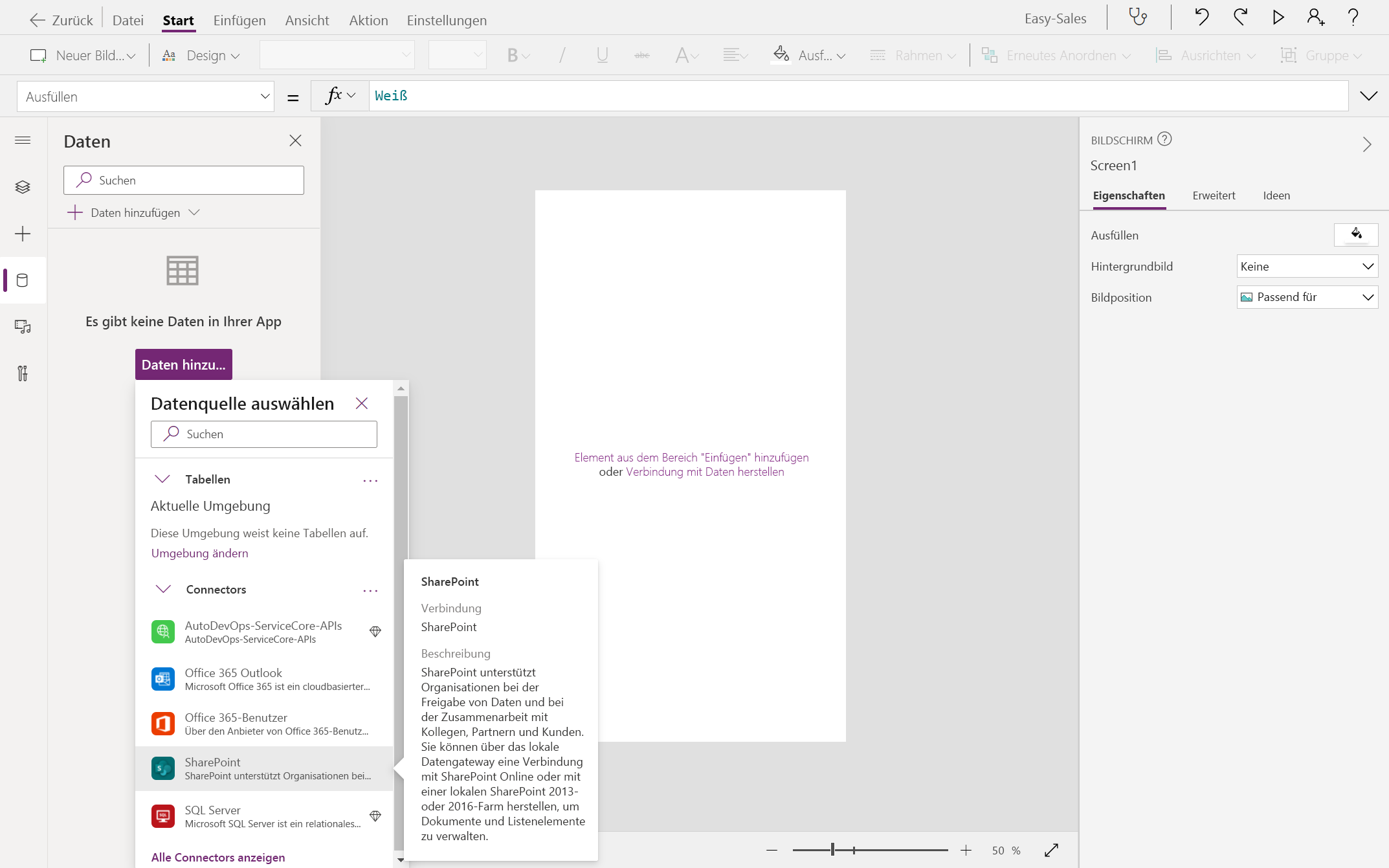 Screenshot der Auswahl der Option