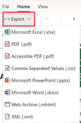 Screenshot: Dropdownliste „Exportieren“