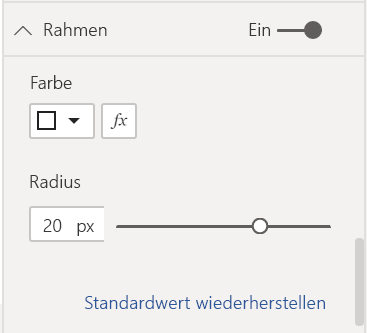 Screenshot: „Farbe“ ist auf „Weiß“ und „Radius“ auf „20“ festgelegt.