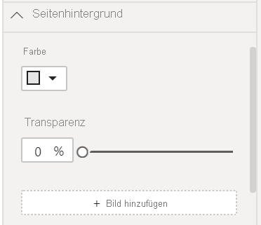 Screenshot: „Seitenhintergrund > Farbe“ festgelegt auf „Hellgrau“ und „Transparenz“ festgelegt auf „0“.