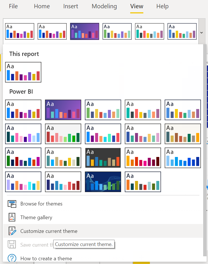 Screenshot: Ansicht „Designs“ mit ausgewähltem Design zum Festlegen von Farben und Schriftarten.