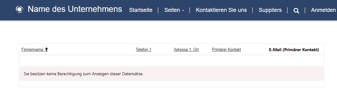 Screenshot der Fehlermeldung beim Versuch, ohne Tabellenberechtigungen auf die Kontoliste zuzugreifen