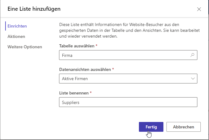 Screenshot einer Liste von Eigenschaftsformularen