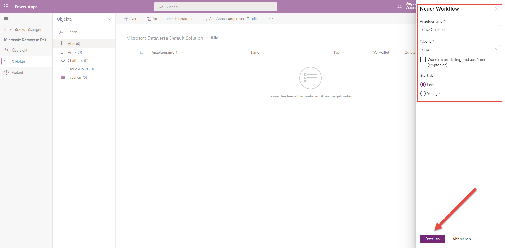 Screenshot der Workflow-Eigenschaften