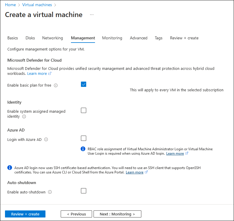 Screenshot: Die Registerkarte „Verwaltung“ des Assistenten zum Erstellen eines virtuellen Computers