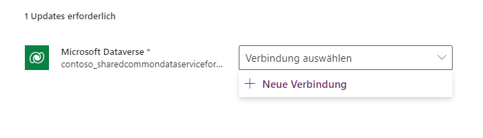 Screenshot der Schaltfläche „Neue Verbindung“ in der Dropdownliste „Verbindung auswählen“