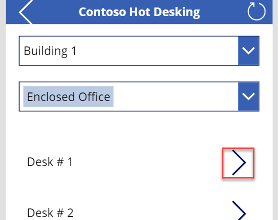 Screenshot des Reservierungsformulars für Contoso-Hot-Desking
