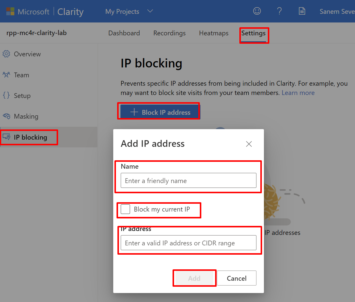 Screenshot of the IP blocking options in Settings.