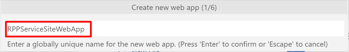 Screenshot of the unique name for the new web app.