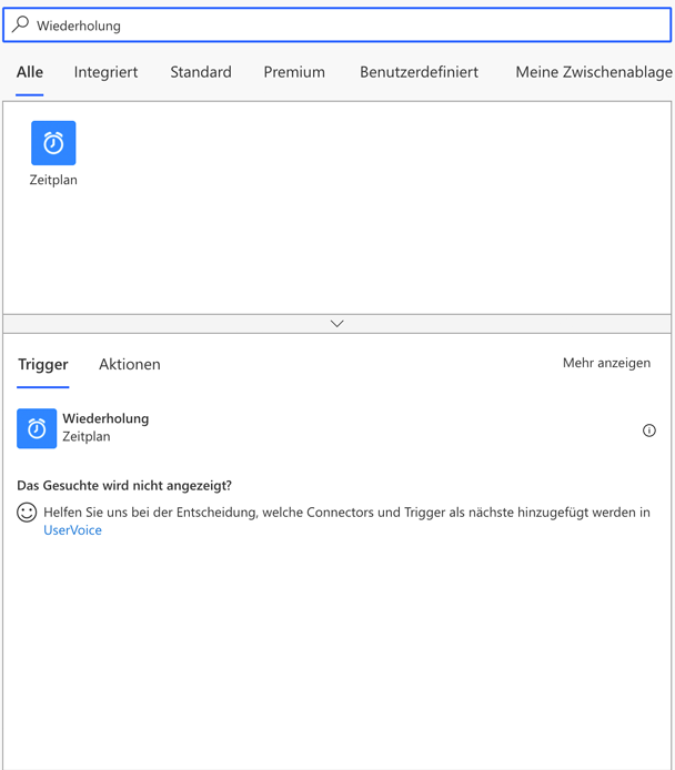 Die Ergebnisse der Suche nach Serien zeigen den Serienzeitplan unter Trigger.