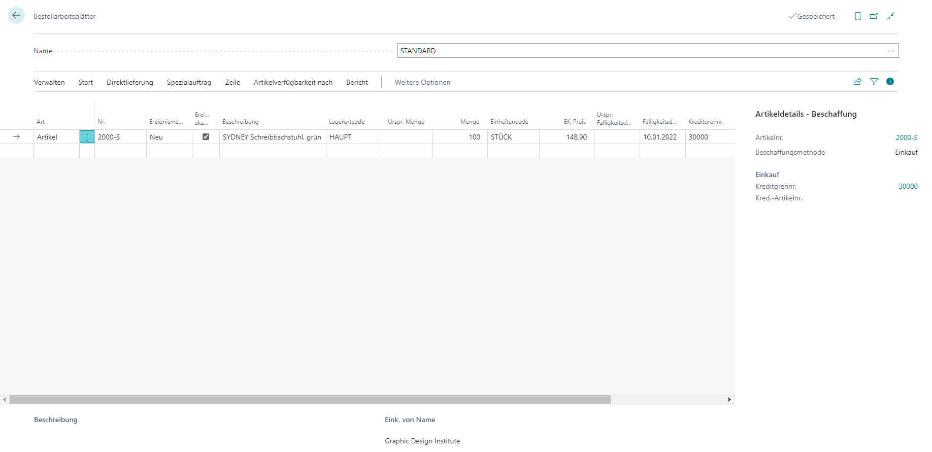 Screenshot des Bestellvorschlags mit maximalen Bestandsinformationen