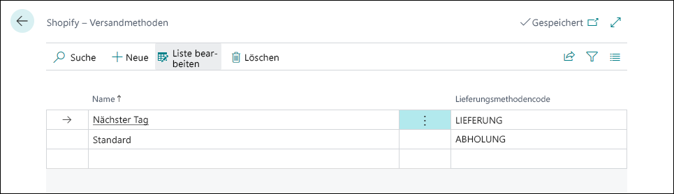Screenshot des Bildschirms Shopify-Lieferbedingungen, der die Tarife am nächsten Tag und die Standardtarife zeigt.