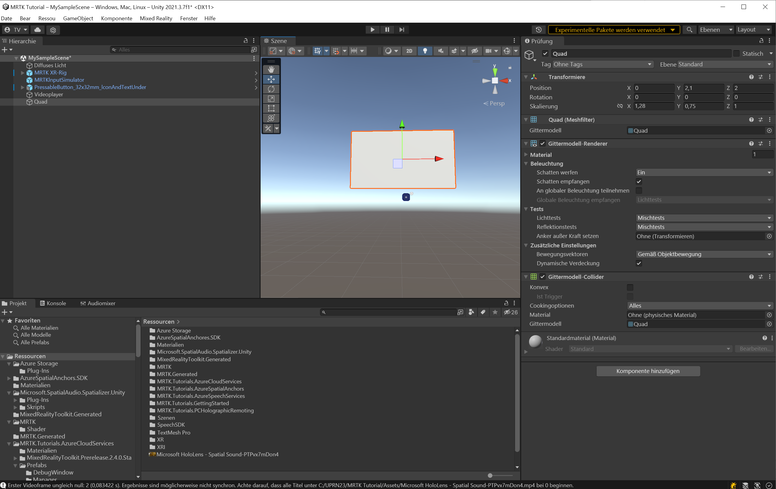 Screenshot of adding a Quad.