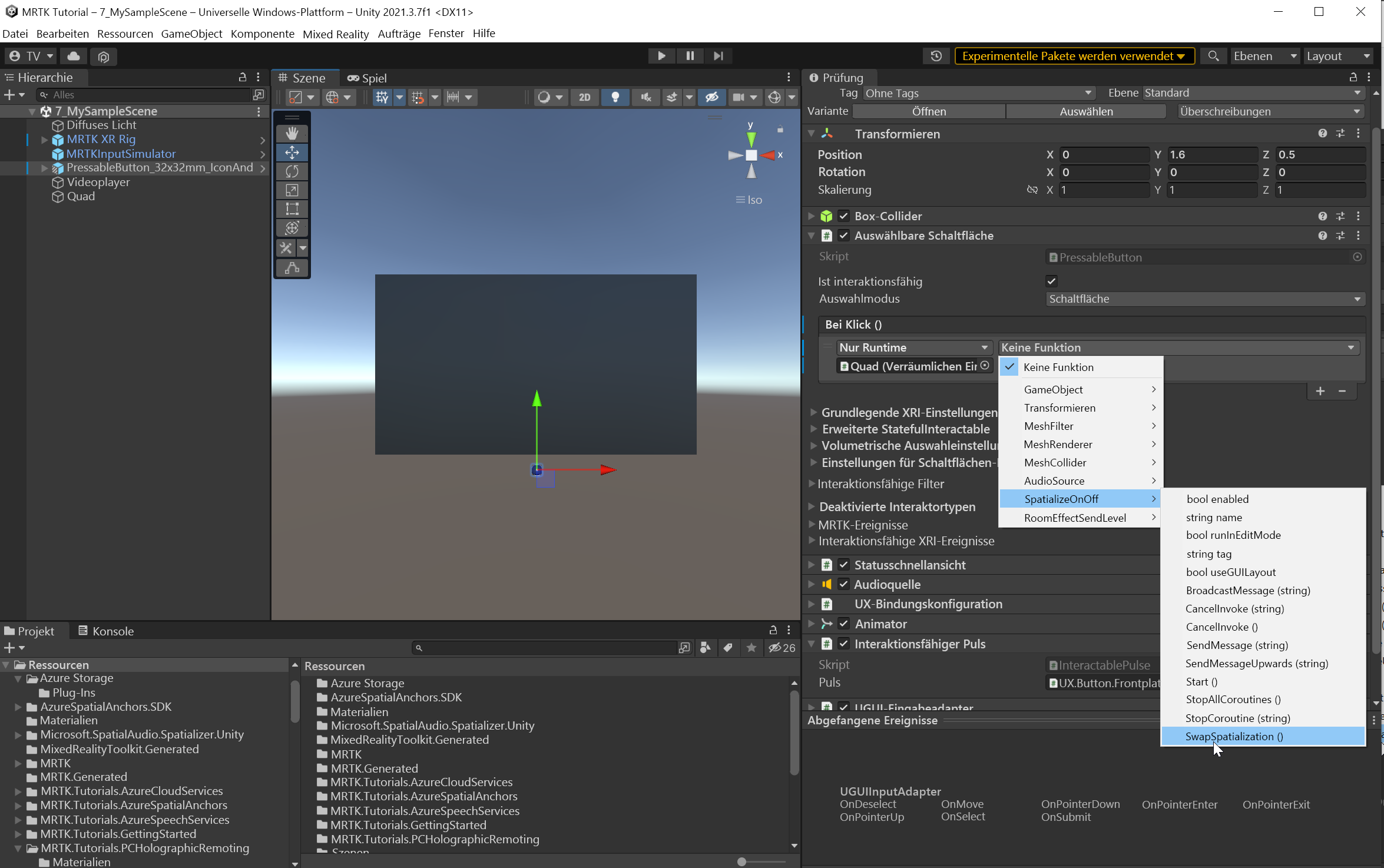 Screenshot of Button action settings.