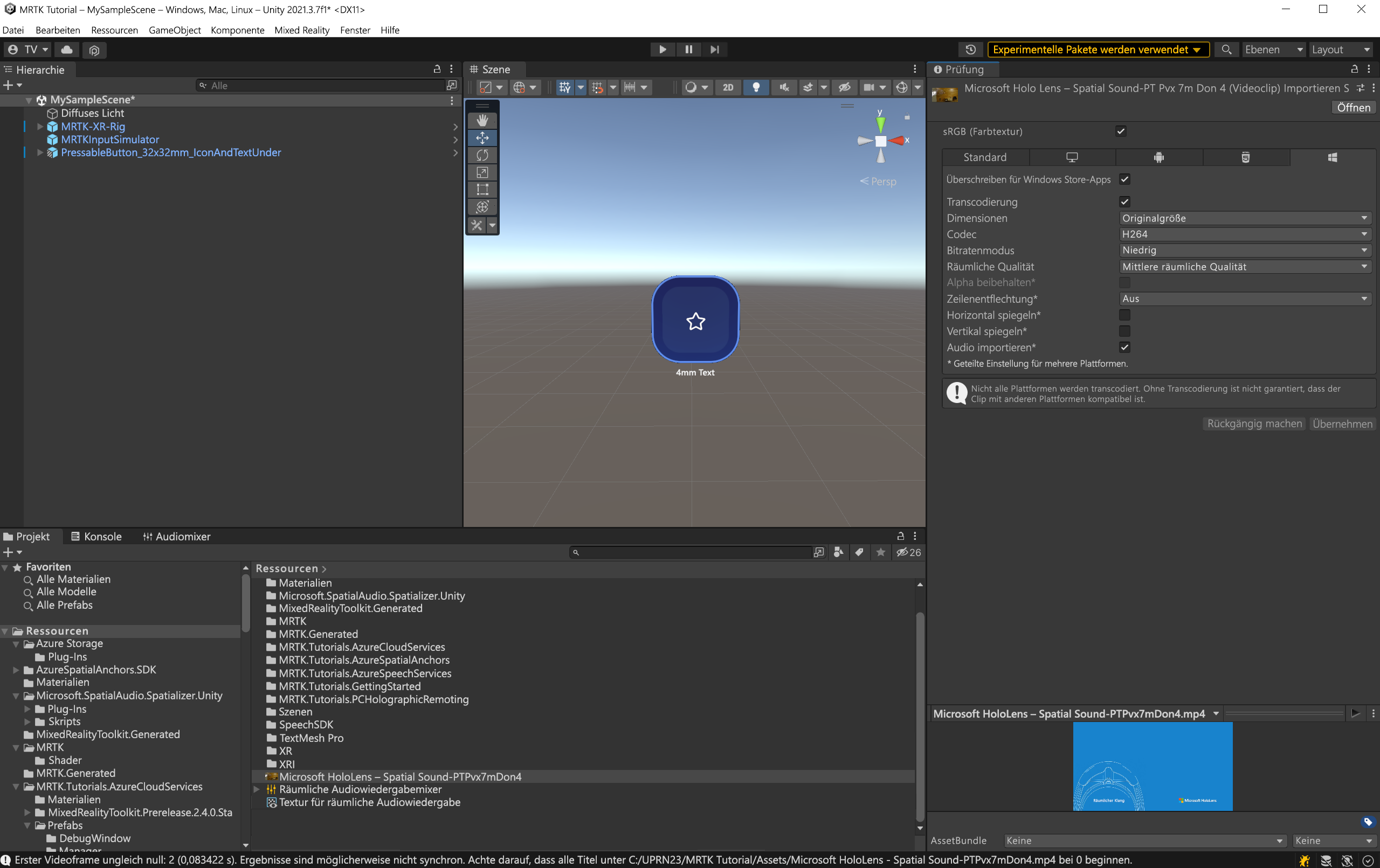 Screenshot of Video property Change.