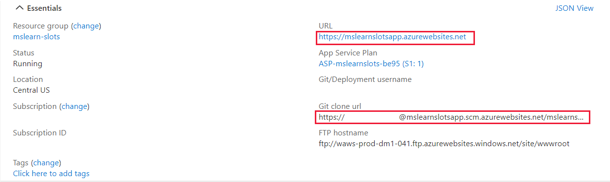 Screenshot of the Essentials section, where you Copy the git clone URL.