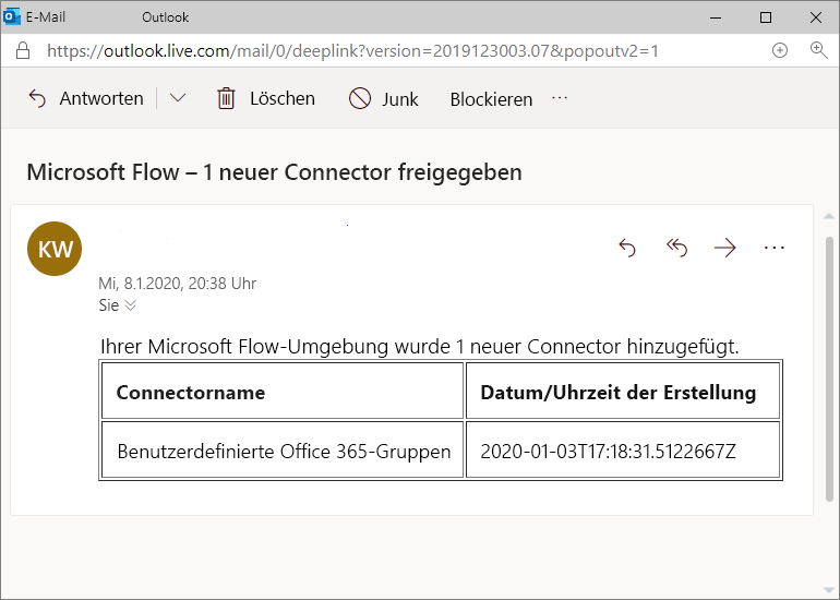 Screenshot von Outlook mit der Beispiel-E-Mail