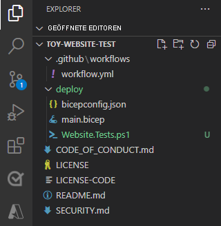 Screenshot: Visual Studio Code-Explorer mit Ordner „deploy“ und der Testdatei
